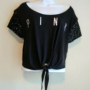 Victoria's Secret PINK Crop Top Tie Waist Black